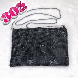 Black Crystal Diamantes Soft Clutch